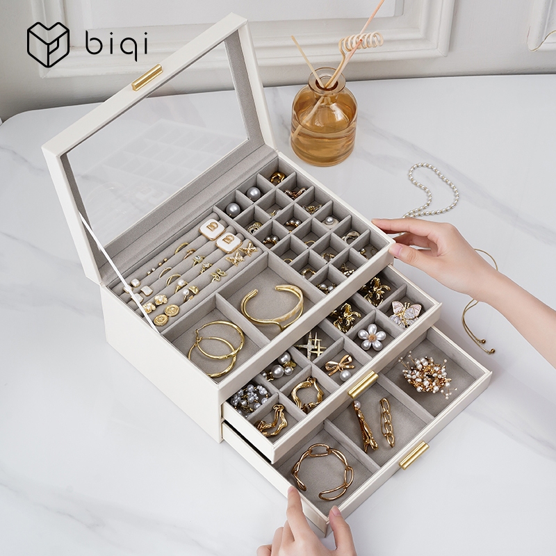 Casegrace Hộp Trang Sức Ngăn Kéo Lớn Chống Bụi, Bảo Quản Bông Tai, Vòng Cổ, Đồng Hồ