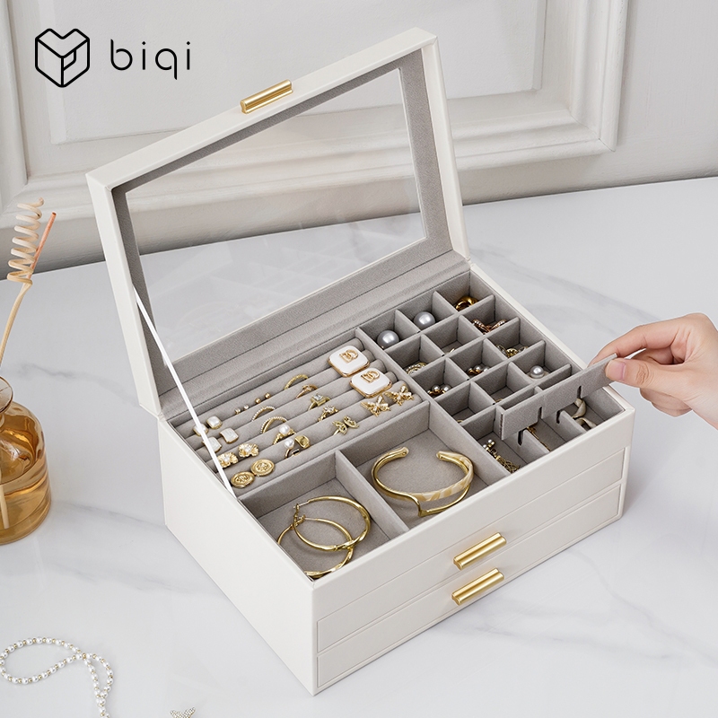 Casegrace Hộp Trang Sức Ngăn Kéo Lớn Chống Bụi, Bảo Quản Bông Tai, Vòng Cổ, Đồng Hồ