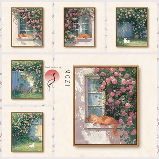 MOZI✨40 * 50cm / 30 * 40cm mèo hồng tranh tô màu theo số tranh số hóa tranh sơn dầu số hoá bộ tô màu theo số Hoa Hồng Mèo Tự Làm Kỹ Thuật Số Tranh Sơn Tay Tranh Vẽ Tay Tranh Kỹ Thuật Số Tranh Acrylic Trang Trí Nhà Cửa Tranh