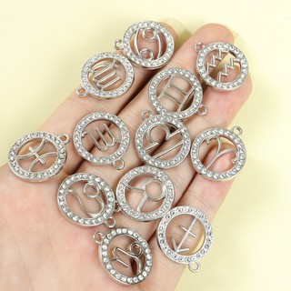 12 viên kim cương lấp lánh dát mười hai chòm sao Thiết kế vòng tròn rỗng Vòng quyến rũ DIY Vòng cổ Bông tai và bất kỳ mặt dây chuyền hợp kim thủ công nào khác- Lý tưởng cho quà tặng sinh nhật