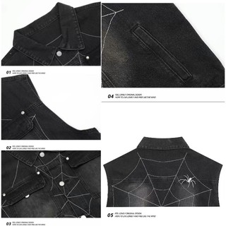 Áo vest denim nam ESEA kiểu Mỹ cổ điển dáng rộng giản dị mát mẻ phong cách hip-hop áo ghi lê không tay nhện