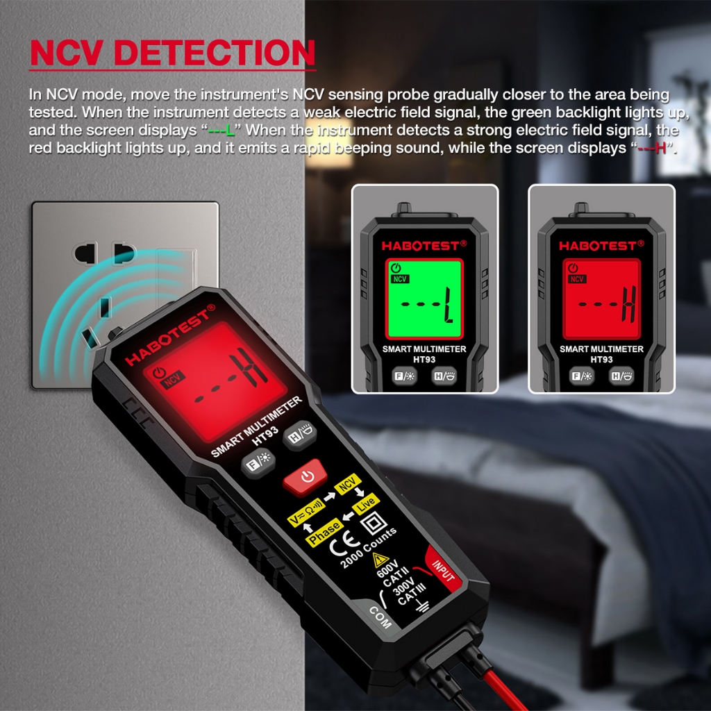 （vận chuyển trong vòng 24 giờ）HABOTEST HT93 Đồng hồ vạn năng kỹ thuật số AC / DC hiện tại bỏ phiếu Máy kiểm tra tự động 2000 Đếm Ohm Đồng hồ đo dòng điện