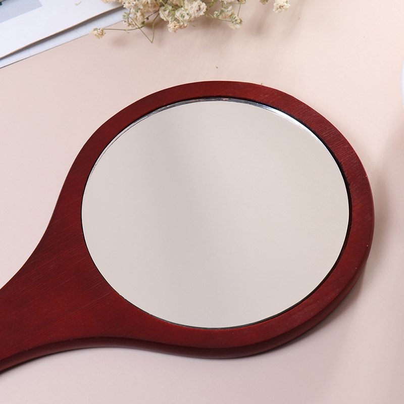 Gỗ Tròn Vintage Tay Gương Trang Điểm Vanity Gương Mỹ Phẩm Trang Điểm Mirro Vinh Quang
