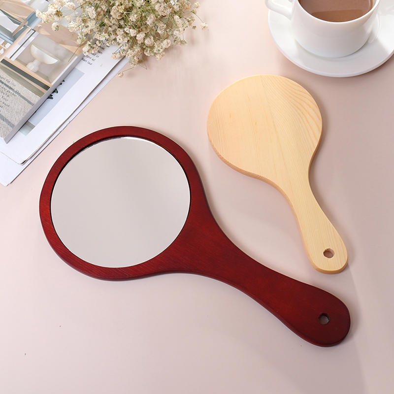 Gỗ Tròn Vintage Tay Gương Trang Điểm Vanity Gương Mỹ Phẩm Trang Điểm Mirro Vinh Quang