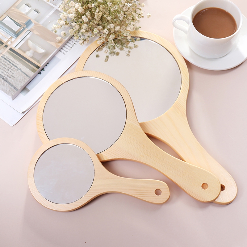 Gỗ Tròn Vintage Tay Gương Trang Điểm Vanity Gương Mỹ Phẩm Trang Điểm Mirro Vinh Quang
