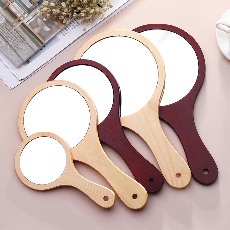 Gỗ Tròn Vintage Tay Gương Trang Điểm Vanity Gương Mỹ Phẩm Trang Điểm Mirro Vinh Quang