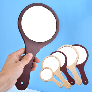 Gỗ Tròn Vintage Tay Gương Trang Điểm Vanity Gương Mỹ Phẩm Trang Điểm Mirro Vinh Quang