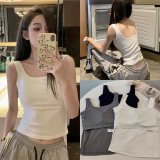 MTMM áo 2 dây có mút ngực áo ba lỗ có mút ngực dáng ôm trơn áo 3 lỗ nữ thời trang hàn quốc