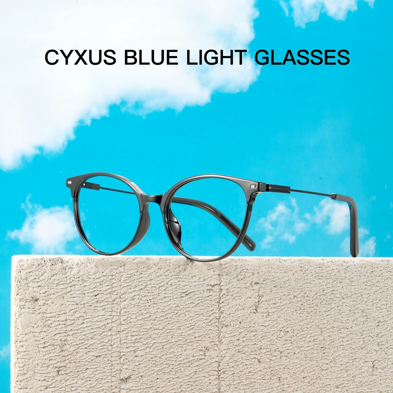 Cyxus Kính Unisex Retro Chống Ánh Sáng Xanh Gọng Tròn Chất Liệu TR90 Bảo Vệ Mắt Giảm Căng Thẳng Khi Dùng Máy Tính 8185