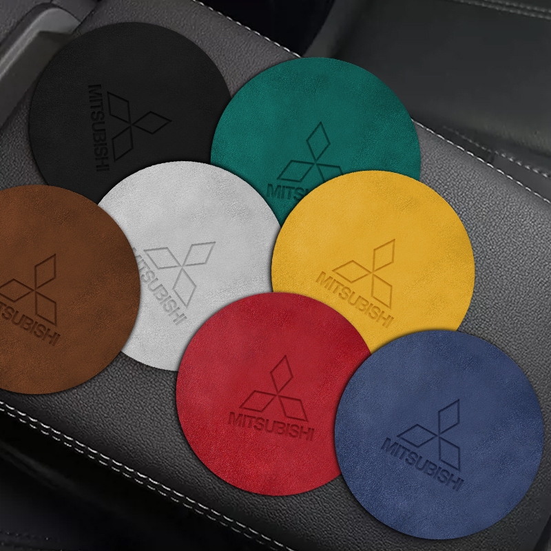 2 Chiếc In Logo Ô Tô Coaster Xe Cốc Giá Đỡ Đáy Chống Trơn Trượt Thảm Cho Mitsubishi ASX Lancer EX Pajero Outlander L200 EVO