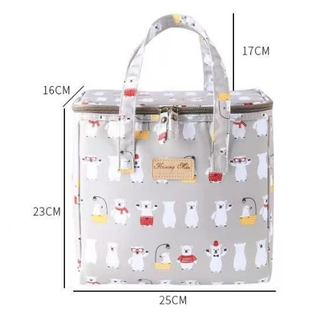 Túi giữ nhiệt ăn trưa canvas di động chống thấm, bento, picnic, kèm đá lạnh