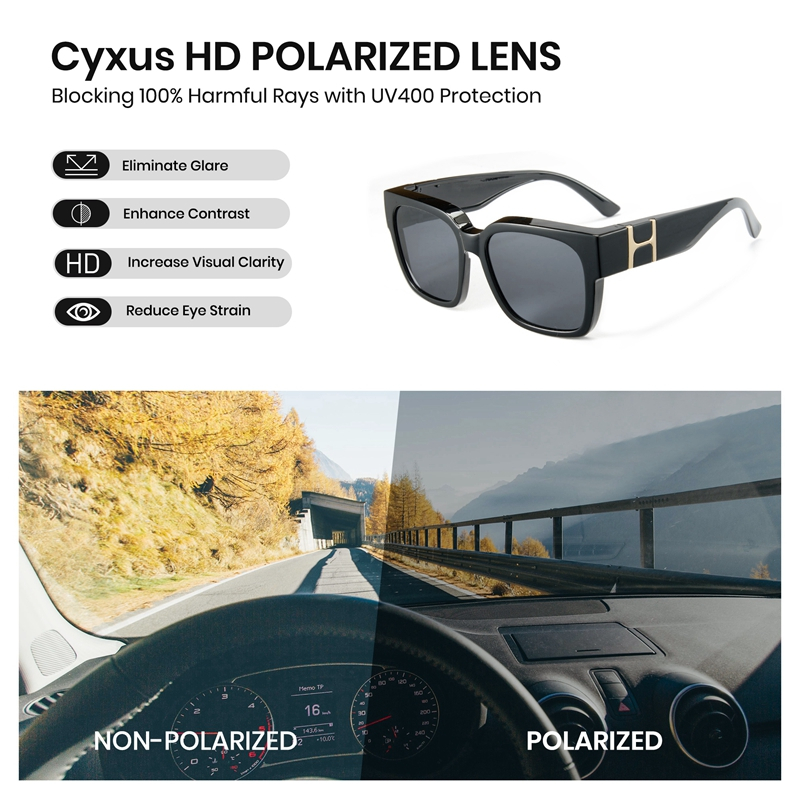 Cyxus Kính Mát Đeo Ngoài Phân Cực UV400 Gọng Vuông Oversize TR90 Cho Nam Nữ Đi Biển Lái Xe Thời Trang P1185