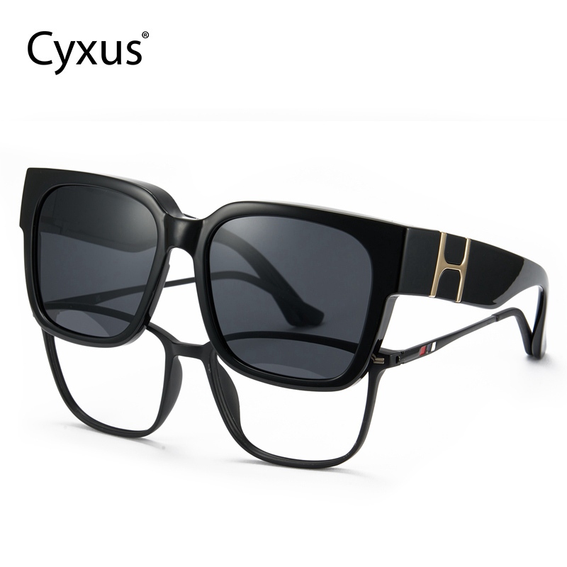 Cyxus Kính Mát Đeo Ngoài Phân Cực UV400 Gọng Vuông Oversize TR90 Cho Nam Nữ Đi Biển Lái Xe Thời Trang P1185