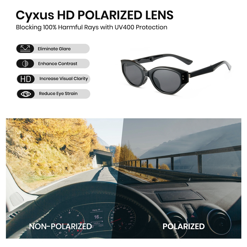 Cyxus Kính Mát Gấp Gọn Phong Cách Retro Gọng Mèo Phân Cực UV400 Cho Nam Nữ Chống Lóa Đi Biển Lái Xe P1181