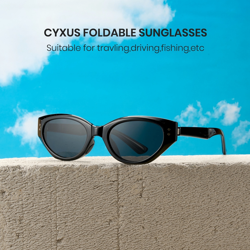 Cyxus Kính Mát Gấp Gọn Phong Cách Retro Gọng Mèo Phân Cực UV400 Cho Nam Nữ Chống Lóa Đi Biển Lái Xe P1181