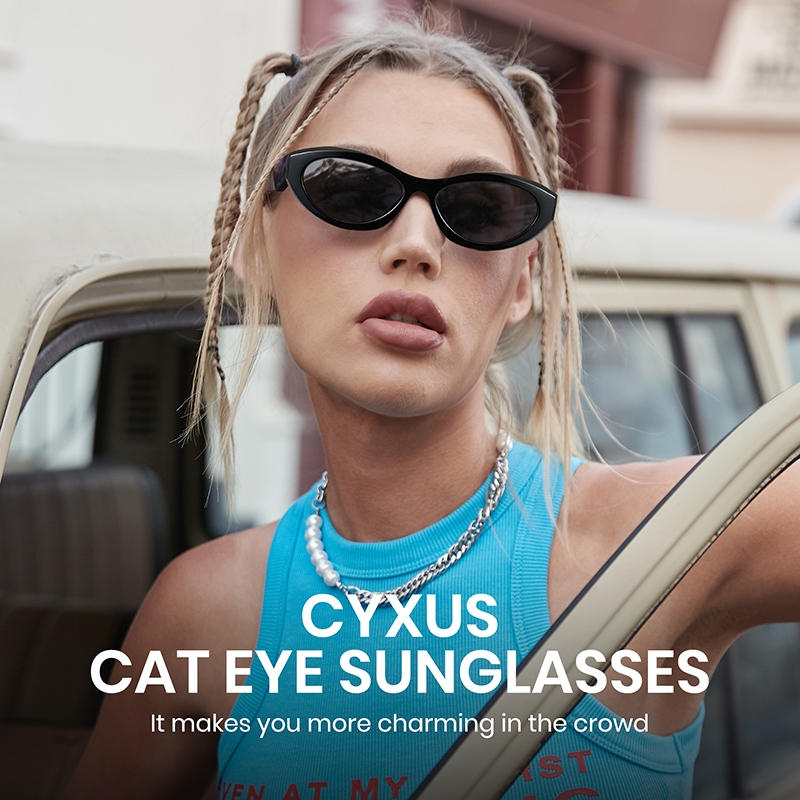 Cyxus Kính Mát Y2K Retro Unisex Thiết Kế Mắt Mèo Bầu Dục Độc Đáo Chống Trượt Nhẹ Chống 99% UV Lái Xe 1185