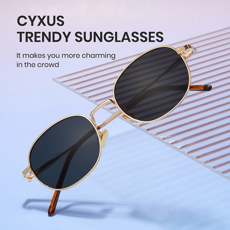 Cyxus Kính Râm Phong Cách Vintage 90s Gọng Tròn Kim Loại Dáng Oval Nhỏ Gọn Chống Tia UV400 Cho Nam Nữ 1562
