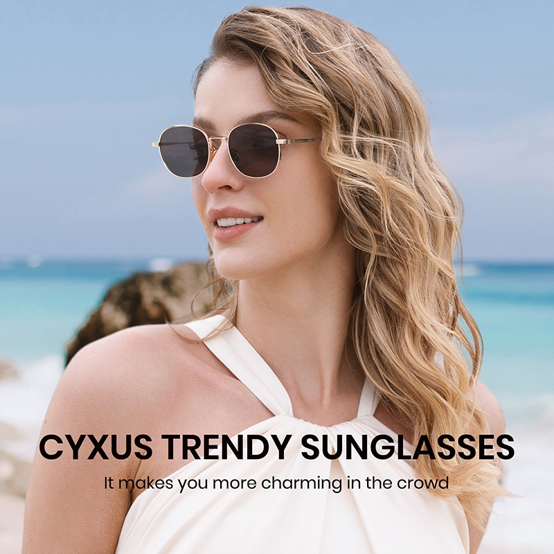 Cyxus Kính Râm Phong Cách Vintage 90s Gọng Tròn Kim Loại Dáng Oval Nhỏ Gọn Chống Tia UV400 Cho Nam Nữ 1562