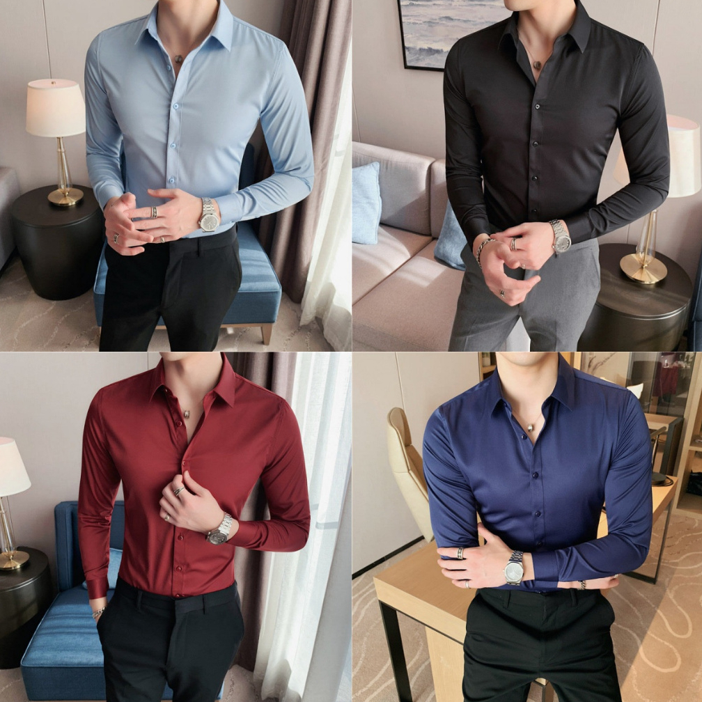 Áo Sơ Mi Nam Mới Tay Dài Công Sở Áo Sơ Mi Thời Trang Áo Sơ Mi Trơn Trắng Làm Việc Trang Trọng Áo Sơ Mi