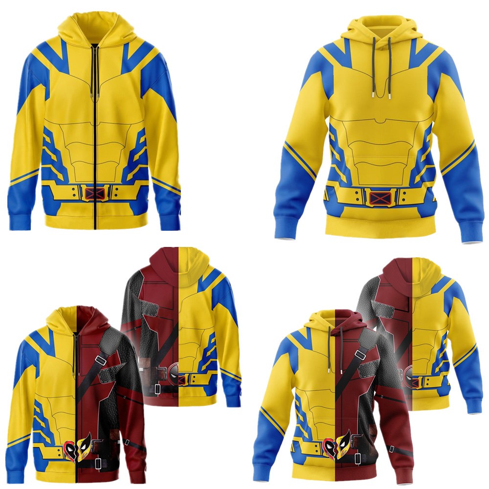 Áo hoodie in hình Deadpool và Wolverine, thiết kế unisex, in kỹ thuật số