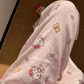 Hồng Hello Kitty Pyjama Quần In Hình Mùa Hè Quần Rời Quần Mặc Ở Nhà Mỏng Hoạt Hình Quần Thường Ngày