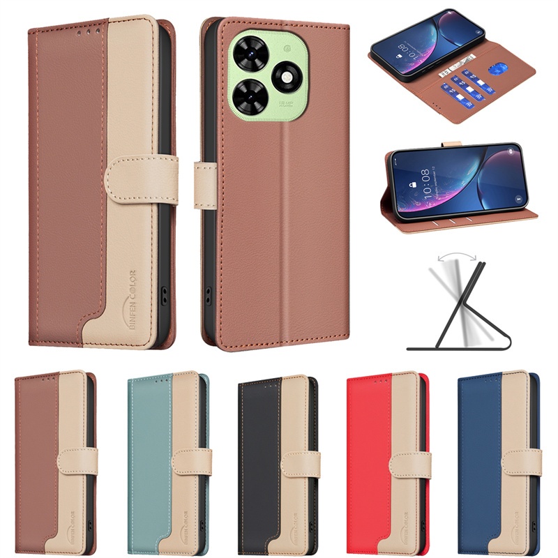 Ốp Da Cho Tecno Camon 30 Pop Pova 6 8 Spark 20C 20 Pro Pro + Go 2024 4g 5g Lật Chất Lượng Cao Retro Khe Cắm Thẻ Ví Bao Da