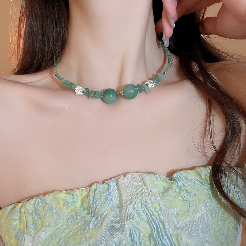 Mới Màu Sắc Trung Quốc Tương Phản Đính Hạt Sen Ngọc Cổ Cao Cấp Cảm Giác Quốc Triều Tất Cả Các Vòng Cổ Nhỏ Mới Vòng Cổ Cổ Cổ