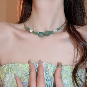 Mới Màu Sắc Trung Quốc Tương Phản Đính Hạt Sen Ngọc Cổ Cao Cấp Cảm Giác Quốc Triều Tất Cả Các Vòng Cổ Nhỏ Mới Vòng Cổ Cổ Cổ