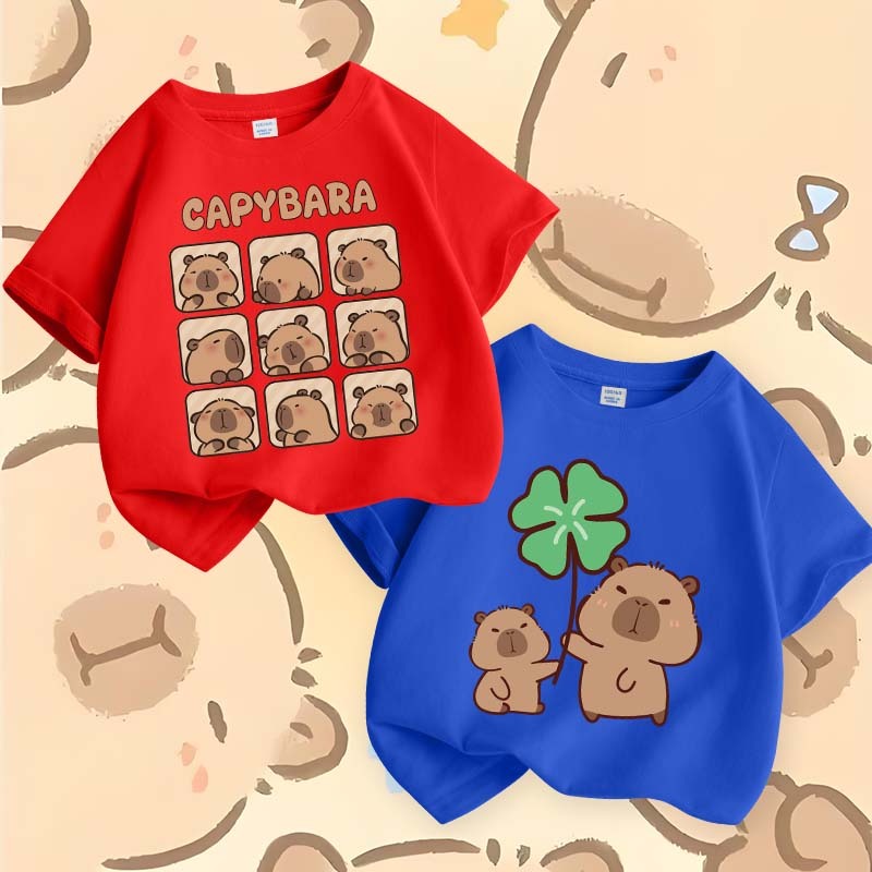 W.G.Q Áo thun bé trai，vải Cotton nguyên chất mềm mại thoải mái，in hình Capybara