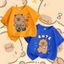 Áo thun bé trai WGQ cotton nguyên chất mẫu mới 2024 ngắn tay in hình độc đáo capybara T-shirt