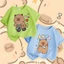 Áo thun bé trai WGQ cotton nguyên chất mẫu mới 2024 ngắn tay in hình độc đáo capybara T-shirt