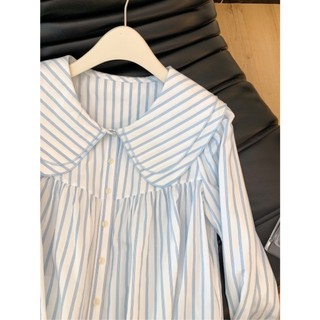 Phong Cách Hàn Quốc Nữ Nữ Sọc Dài Tay Áo Sơ Mi Baju Baju Wanita Lengan Panjang