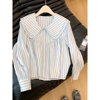 Phong Cách Hàn Quốc Nữ Nữ Sọc Dài Tay Áo Sơ Mi Baju Baju Wanita Lengan Panjang