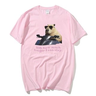 IDK Bao Lâu Hơn Tôi Có Thể Slay Capybara Ngộ nghĩnh Meme Áo Sơ Mi Nam Nữ Retro Cổ Tròn Thời Trang Áo Thun Cotton Quá Khổ Tee