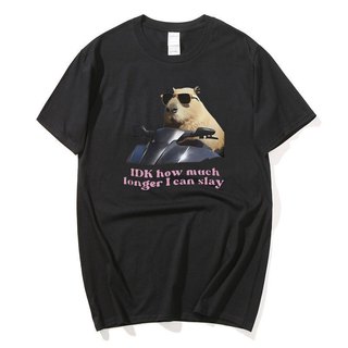 IDK Bao Lâu Hơn Tôi Có Thể Slay Capybara Ngộ nghĩnh Meme Áo Sơ Mi Nam Nữ Retro Cổ Tròn Thời Trang Áo Thun Cotton Quá Khổ Tee
