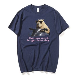 IDK Bao Lâu Hơn Tôi Có Thể Slay Capybara Ngộ nghĩnh Meme Áo Sơ Mi Nam Nữ Retro Cổ Tròn Thời Trang Áo Thun Cotton Quá Khổ Tee