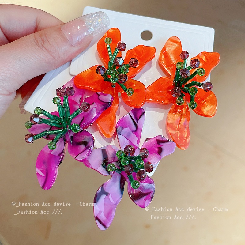 Kim Bạc Mùa Xuân / Mùa Hè Hoa Pha Lê Axit axetic Bông Tai niche khí chất môi trường Bông Tai Phong Cách Sensene Bông Tai Phong Cách Sân Vườn
