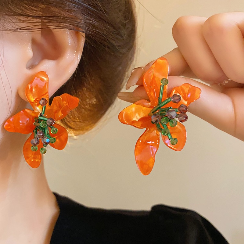 Kim Bạc Mùa Xuân / Mùa Hè Hoa Pha Lê Axit axetic Bông Tai niche khí chất môi trường Bông Tai Phong Cách Sensene Bông Tai Phong Cách Sân Vườn