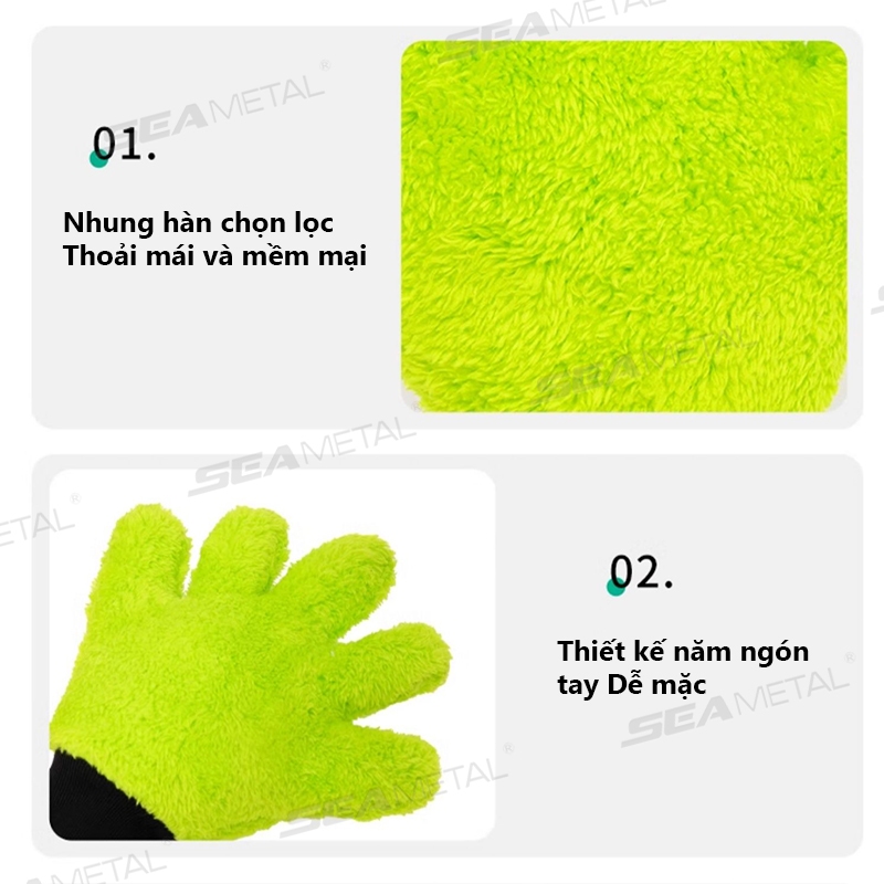 Găng tay rửa xe SEAMETAL 5 ngón đa năng, khăn khô, phụ kiện làm sạch ô tô