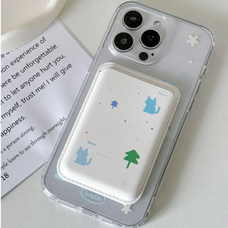 Phim hoạt hình đơn giản hình con mèo màu xanh hình hộp bảo vệ thẻ cho iPhone15pro 15promax 14 14promax 14pro 16 pro max 16 plus Ốp điện thoại ví