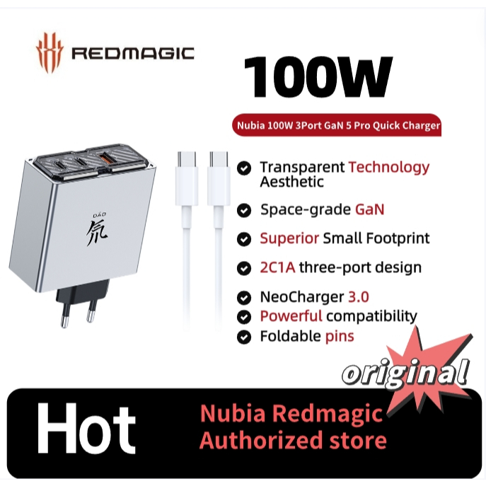 Chính hãng Nubia Red Magic GaN5 Pro 100W 2C 1A 3 cổng EU / US Plug Sạc ...