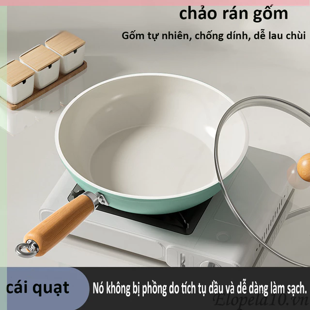 Chảo gốm, chảo chống dính gốm sứ cao cấp gia dụng, chảo chống trầy xước, bền, chống ăn mòn, chảo gốm xanh Qiubo, chảo rán gia dụng, bếp từ, bếp ga, chảo đa năng, chảo gốm