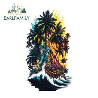 EARLFAMILY Bãi Biển Đẹp 13cm Có Cây Dán Xe Máy Campervan Trunk Thú Vị Vinyl Chống Thấm Nước Decal Ngộ nghĩnh Kem Chống Nắng Phụ Kiện Xe Hơi