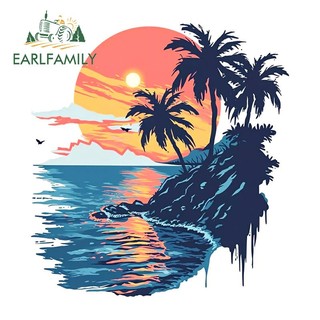 EARLFAMILY Bãi Biển Đẹp 13cm Có Cây Dán Xe Máy Campervan Trunk Thú Vị Vinyl Chống Thấm Nước Decal Ngộ nghĩnh Kem Chống Nắng Phụ Kiện Xe Hơi