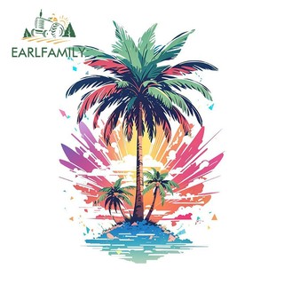 EARLFAMILY Bãi Biển Đẹp 13cm Có Cây Dán Xe Máy Campervan Trunk Thú Vị Vinyl Chống Thấm Nước Decal Ngộ nghĩnh Kem Chống Nắng Phụ Kiện Xe Hơi