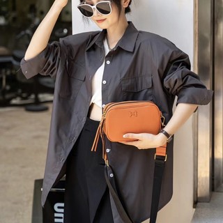 Túi Đeo Vai Da Thật Chính Hãng Nữ Dây Kéo Hai Lớp Túi Vuông Nhỏ Lớp Đầu Tiên Da Bò