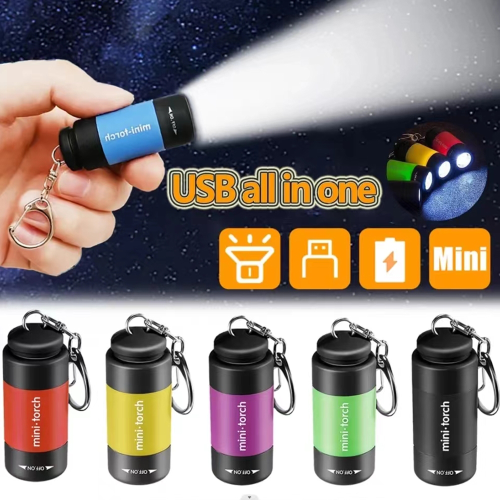 Đèn pin Mini Đèn pin LED Ánh sáng mạnh Chống nước USB có thể sạc lại ...