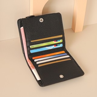 Ví Da Đơn Giản Nhật Bản Nữ Ngắn Bi-Fold Đựng Thẻ Đa Năng Lớp Đầu Tiên Da Bò Có Dây Kéo Thay Đổi Boai