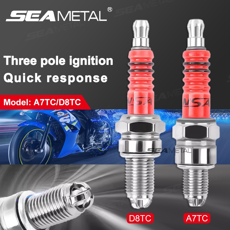 bugi xe máy SEAMETAL Racing Bugi 3 Ba Điện Cực A7TC D8TC Phù Hợp Cho GY6 CG 50 70 110 125 150CC Xe Máy Atv Xe Tay Ga Bụi Bẩn Xe Đạp