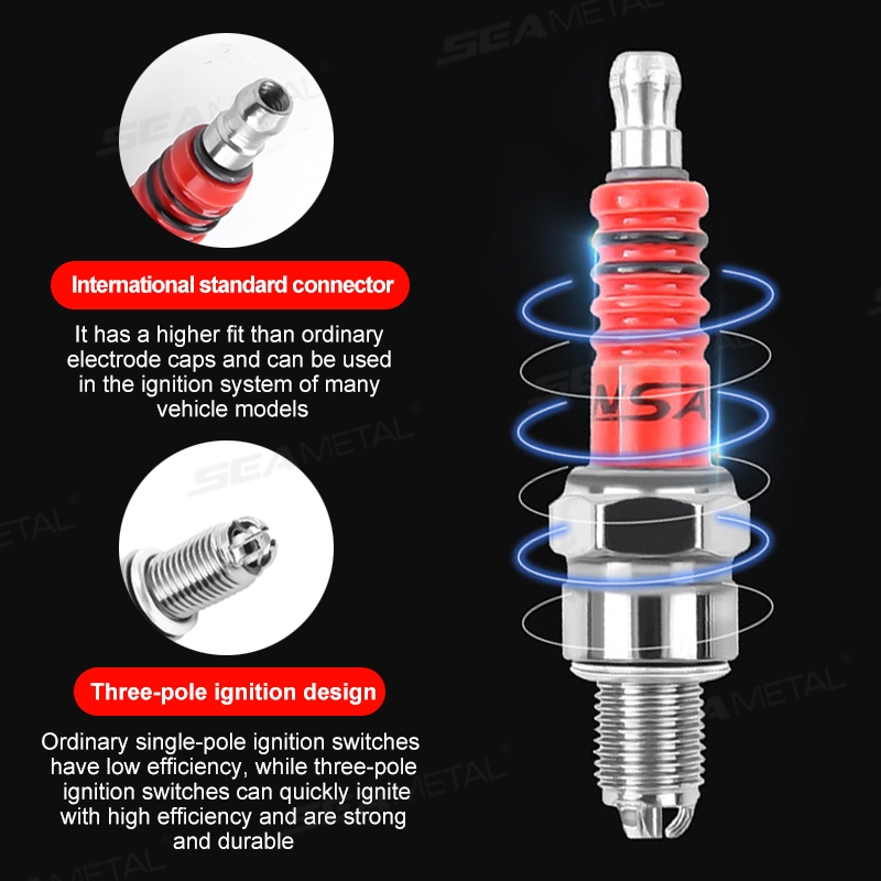 bugi xe máy SEAMETAL Racing Bugi 3 Ba Điện Cực A7TC D8TC Phù Hợp Cho GY6 CG 50 70 110 125 150CC Xe Máy Atv Xe Tay Ga Bụi Bẩn Xe Đạp